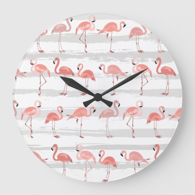 Tropiskt Flamingo Blue Rand Mönster Stor Klocka (Framsida)