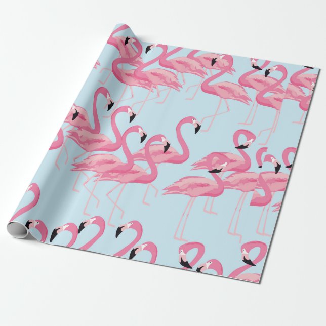 Tropiskt flamingo, färglös bakgrund i mönster presentpapper (Utrullad)