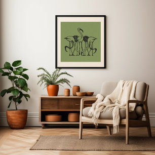 Tropiskt Flamingo Grönt Wall Art Poster