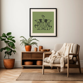 Tropiskt Flamingo Grönt Wall Art Poster