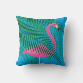 Tropiskt Flamingo & Handflatan Löv på Blå himmel Kudde