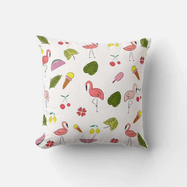 Tropiskt Flamingo Handflatan Träd Mönster Kudde (Framsida)