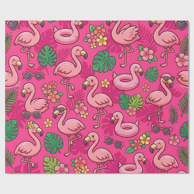 Tropiskt Flamingo-inslagspapper Presentpapper (Platt)