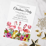 Tropiskt Flamingo-jul Party Inbjudningar<br><div class="desc">Exotiska inbjudningar från ögruppen julklappar med en vit bakgrund i snyggten som kan ändras till vilken färg som helst,  en tropisk arrangemang av hibiscus-blommor och handflatan-löv,  ananas,  kokokosnöt,  flamingos som bär tomater och en modern julfest som är lätt att anpassa.</div>
