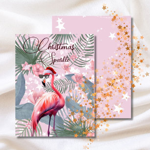 Tropiskt Flamingo-julets Gnistra Helgdag Santa Julkort
