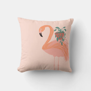 Tropiskt flamingo med fläckig växt Hand plockade Kudde