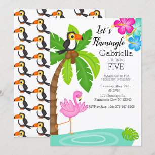 Tropiskt flamingo med Toucan Birthday Inbjudningar