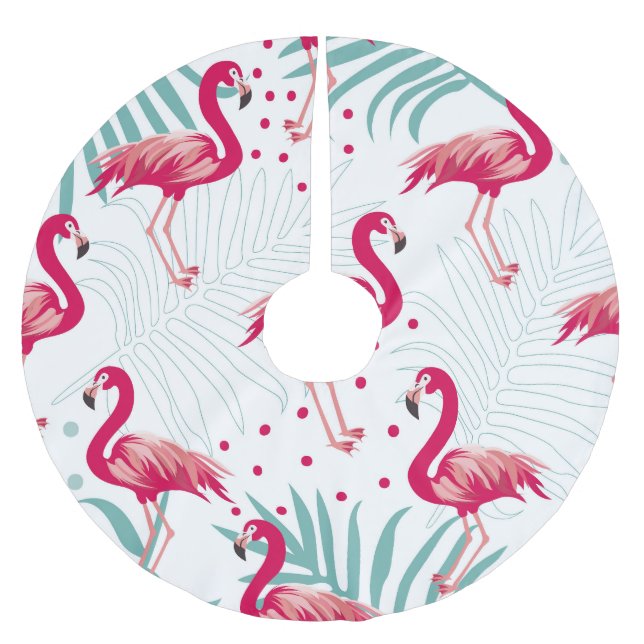 Tropiskt flamingo och löv, sommaren mönster. julgransmatta borstad polyester (Framsidan)
