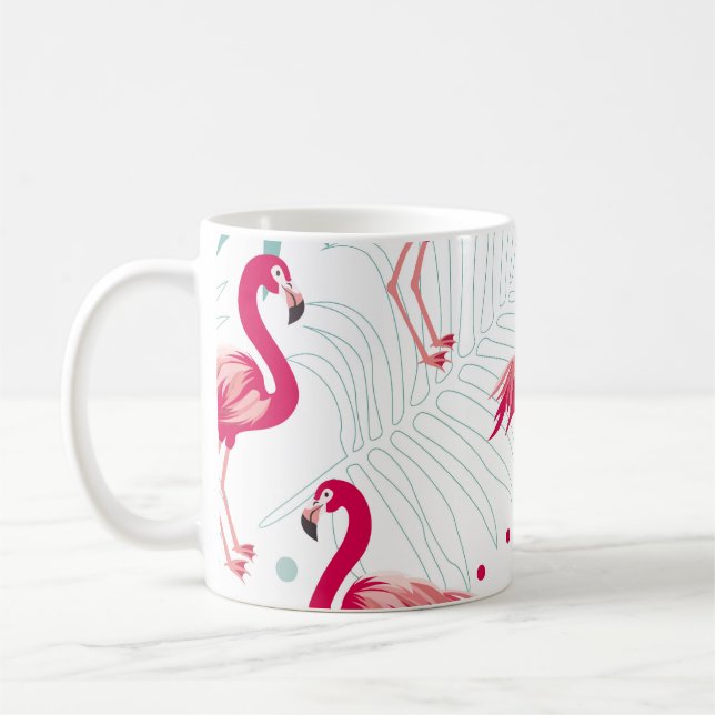 Tropiskt flamingo och löv, sommaren mönster. kaffemugg (Vänster)