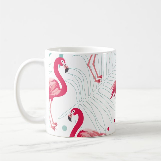 Tropiskt flamingo och löv, sommaren mönster. kaffemugg (Vänster)