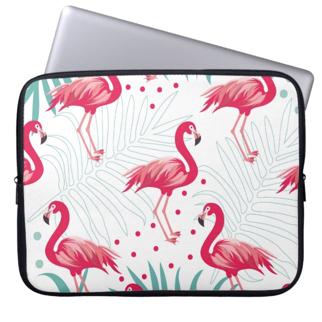Tropiskt flamingo och löv, sommaren mönster. laptop fodral (Framsidan)