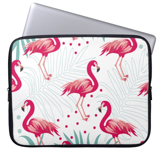 Tropiskt flamingo och löv, sommaren mönster. laptop fodral (Framsidan)