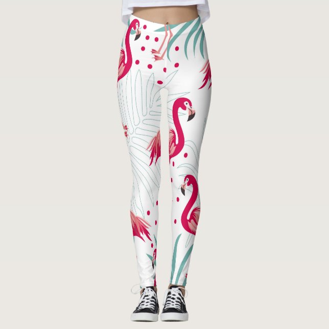 Tropiskt flamingo och löv, sommaren mönster. leggings (Framsida)