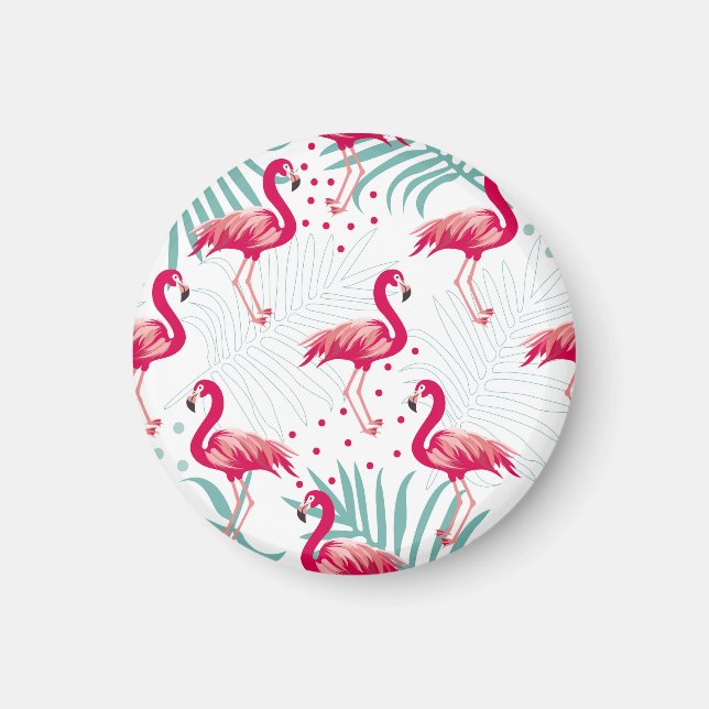 Tropiskt flamingo och löv, sommaren mönster. magnet (Framsidan)