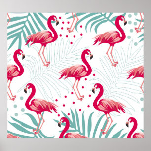 Tropiskt flamingo och löv, sommaren mönster. poster
