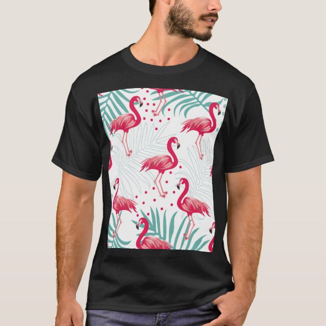 Tropiskt flamingo och löv, sommaren mönster. t shirt (Framsida)