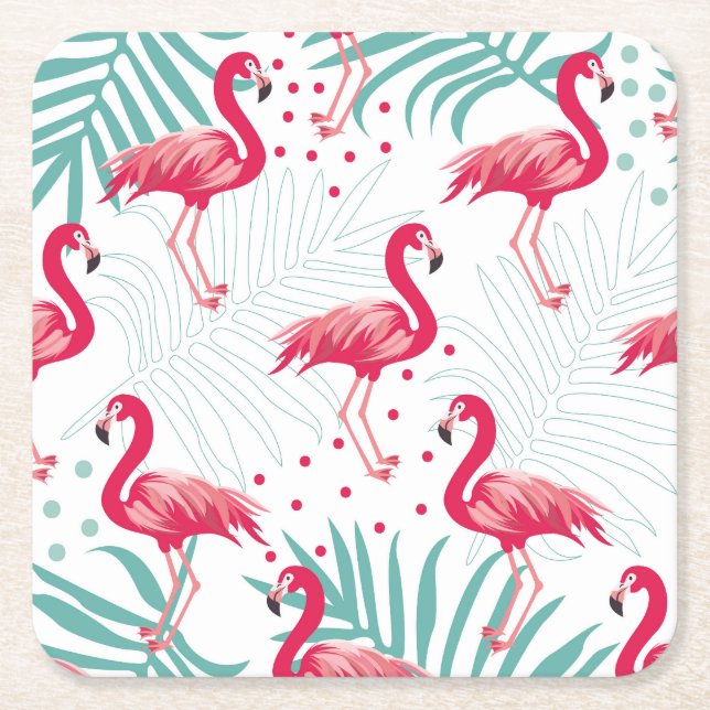 Tropiskt flamingo och löv, sommaren mönster. underlägg papper kvadrat (Framsidan)