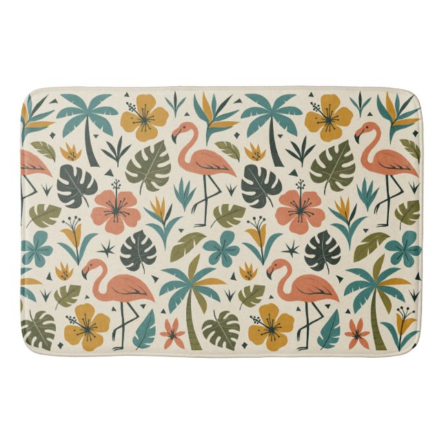 Tropiskt flamingo- och palmtremsmönster badrumsmatta (Framsidan)