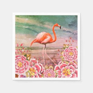 Tropiskt flamingo på Blommor för persisk och ori Pappersservett