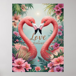 Tropiskt flamingo par i Kärlek Poster