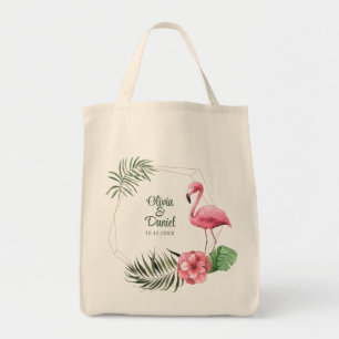 Tropiskt flamingo par Namn Bröllop Tygkasse