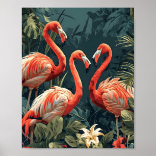 Tropiskt Flamingo Paradis: Vintage Poster