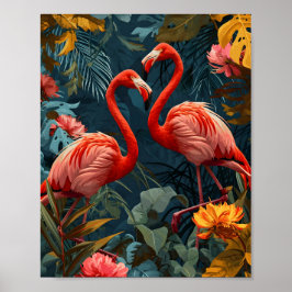 Tropiskt Flamingo Paradis: Vintage Poster