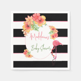 Tropiskt Flamingo Rosa Black Rand Baby Shower Pappersservett