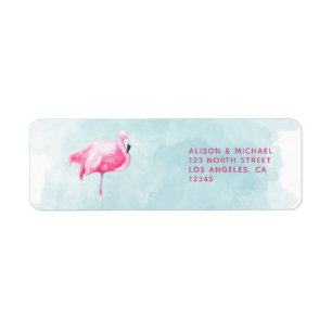 Tropiskt flamingo rosa blue sommar bröllop returadress etikett
