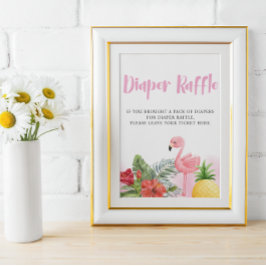 Tropiskt Flamingo Rosa Diaper Raffle Sign Poster