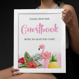 Tropiskt Flamingo Rosa Guestbook Baby Shower Poster