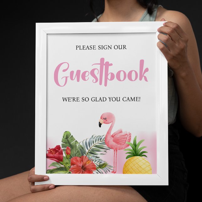 Tropiskt Flamingo Rosa Guestbook Baby Shower Poster (Skapare uppladdad)