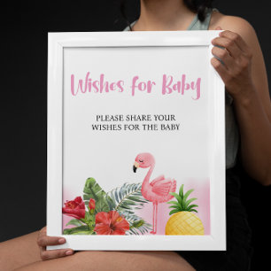 Tropiskt Flamingo Rosa Önskemål för Baby-skylt Pos Poster