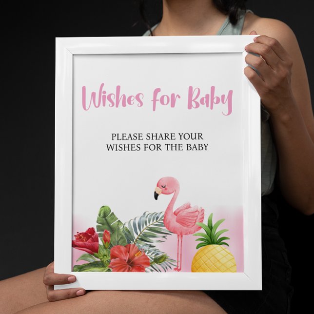 Tropiskt Flamingo Rosa Önskemål för Baby-skylt Pos Poster (Skapare uppladdad)