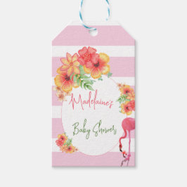 Tropiskt Flamingo Rosa Rand Baby Shower Presentetikett