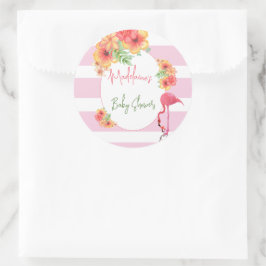 Tropiskt Flamingo Rosa Rand Baby Shower Runt Klistermärke