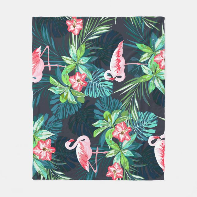 Tropiskt flamingo: sommarblommor Mönster Fleecefilt (Framsidan)