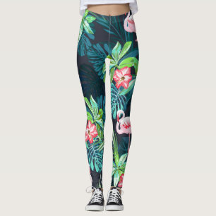 Tropiskt flamingo: sommarblommor Mönster Leggings