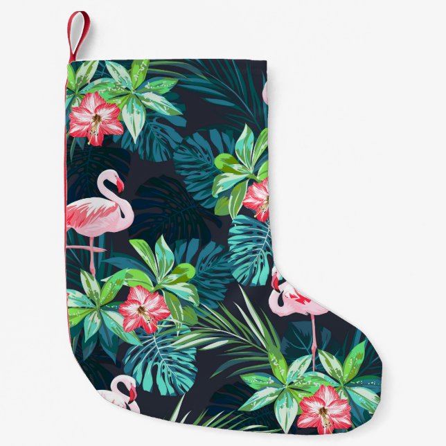 Tropiskt flamingo: sommarblommor Mönster Liten Julstrumpa (Framsidan)
