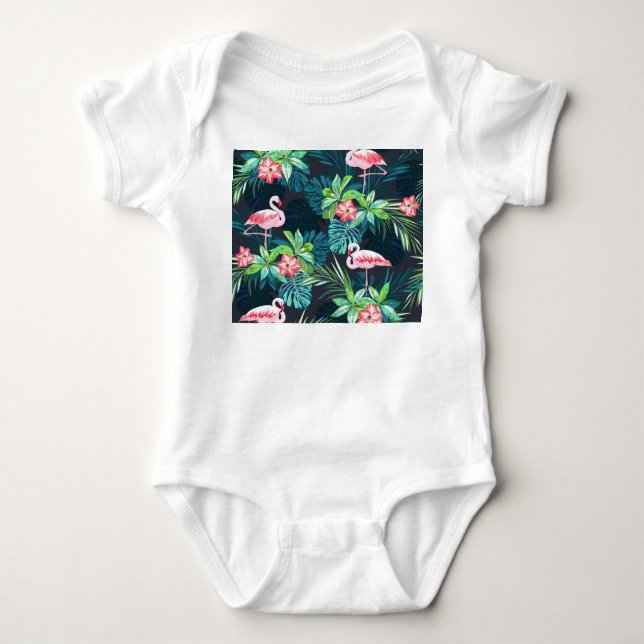 Tropiskt flamingo: sommarblommor Mönster T Shirt (Framsida)