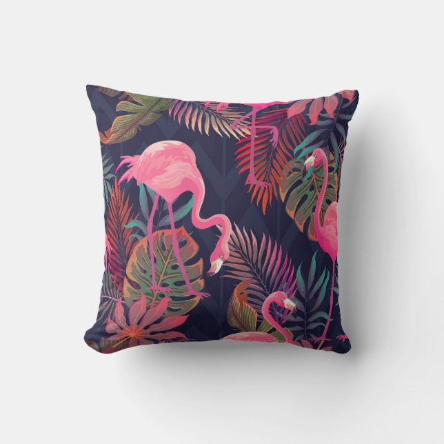 Tropiskt flamingo: vintage handflatan mönster. kudde (Framsida)