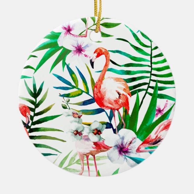 Tropiskt flamingokonst julgransprydnad keramik (Framsidan)