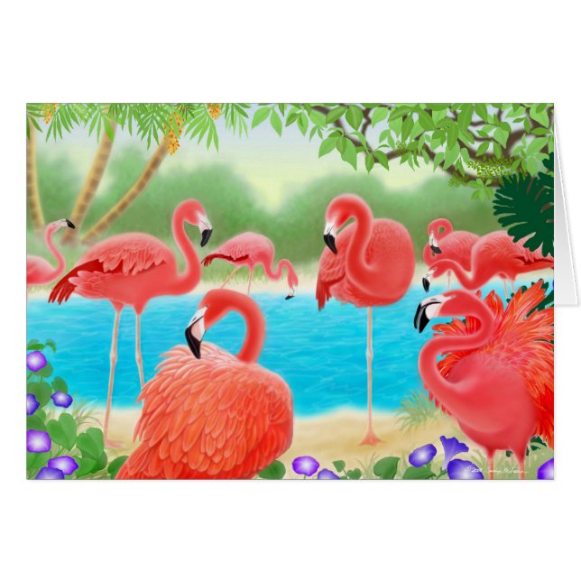 Tropiskt Flamingoskort Hälsningskort (Framsidan Horizontal)