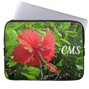 Tropiskt Flower Initialer Bright Rosa Island Blomm Laptop Fodral