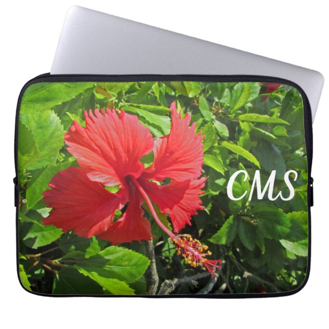 Tropiskt Flower Initialer Bright Rosa Island Blomm Laptop Fodral (Framsidan)