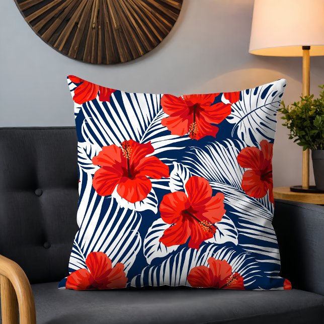 Tropiskt flytande med röd Blommigt Hibiscus Kudde (Skapare uppladdad)