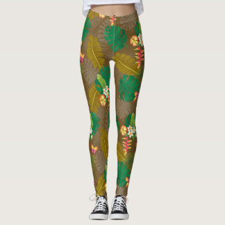 Tropiskt flytande sommarbrunt leggings