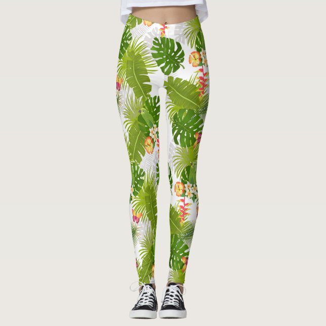 Tropiskt flytande sommarvita leggings (Framsida)