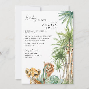 Tropiskt foliage Baby djur Baby Shower II Inbjudningar