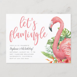 Tropiskt Foliage Flamingo Låt oss Flamingle Birthd Inbjudan Vykort